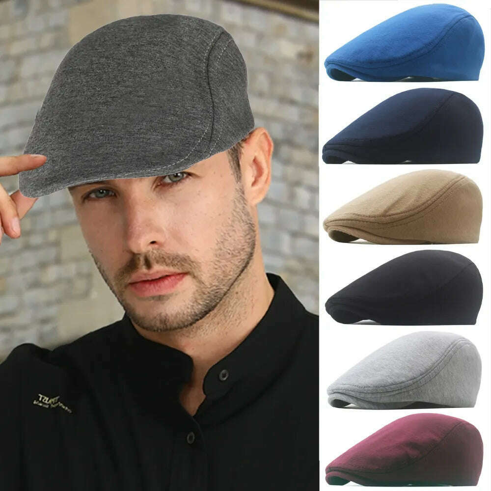 Autumn Winter British Style Newsboy Beret Cap Men'S Golf Driving Sun Flat Cabbie Hat Gatsby Ivy Cap Solid Soft Peaked Cap - KIMLUD