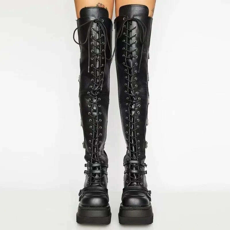 KIMLUD, Autumn Winter Wedges Long Boots for Women Over-the-knee Boots Cosplay High Platform Women Boots New High Heel Gothic Botas Altas, KIMLUD Womens Clothes