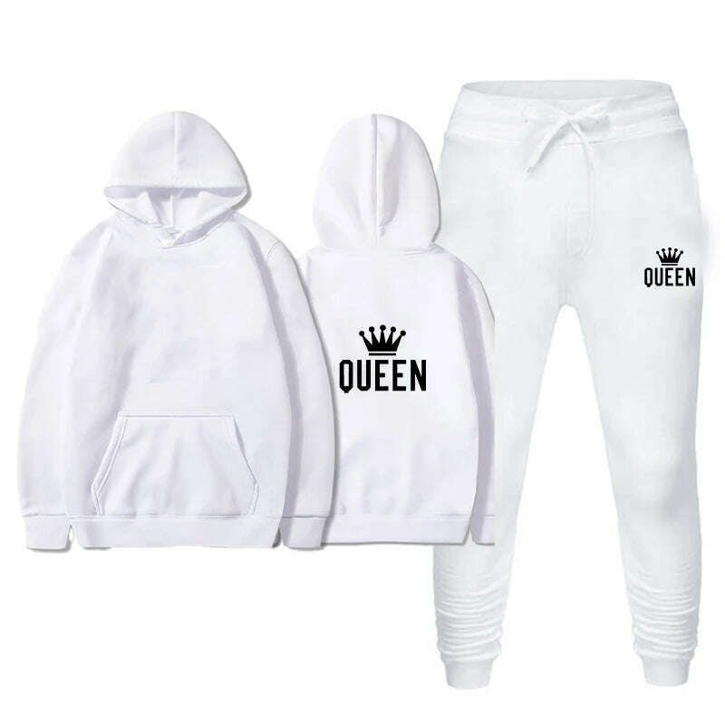 KIMLUD, Autumn Women's Pullovers Print Hooded Suits Hoodie Fashion Long Pants Two-piece Set Fashionable Female Tracksuit Sportswear 2024, WHITE / XXXL, KIMLUD APPAREL - Womens Clothes