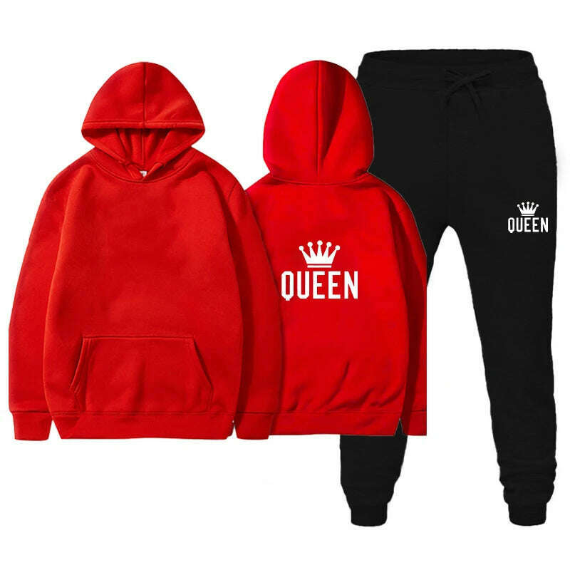 KIMLUD, Autumn Women's Pullovers Print Hooded Suits Hoodie Fashion Long Pants Two-piece Set Fashionable Female Tracksuit Sportswear 2024, Red / S, KIMLUD APPAREL - Womens Clothes