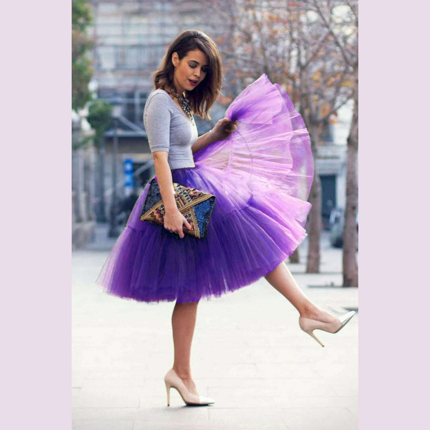 KIMLUD, BABYONLINE Fluffy Tulle Skirt Petticoat Adult Elastic Waist Underskirt Layers Bridal Midi Tutu Skirts Women Prom Evening, Purple / Free Size, KIMLUD APPAREL - Womens Clothes