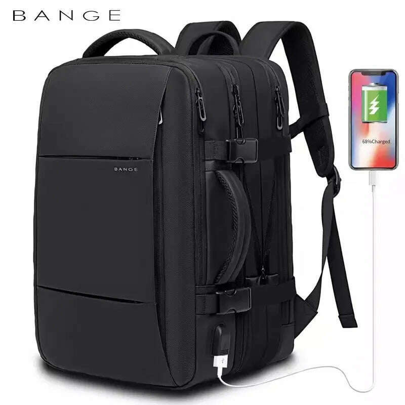 BANGE Travel Backpack Men Business Backpack School Expandable USB Bag Large Capacity 17.3 Laptop Waterproof Fashion Backpack - KIMLUD