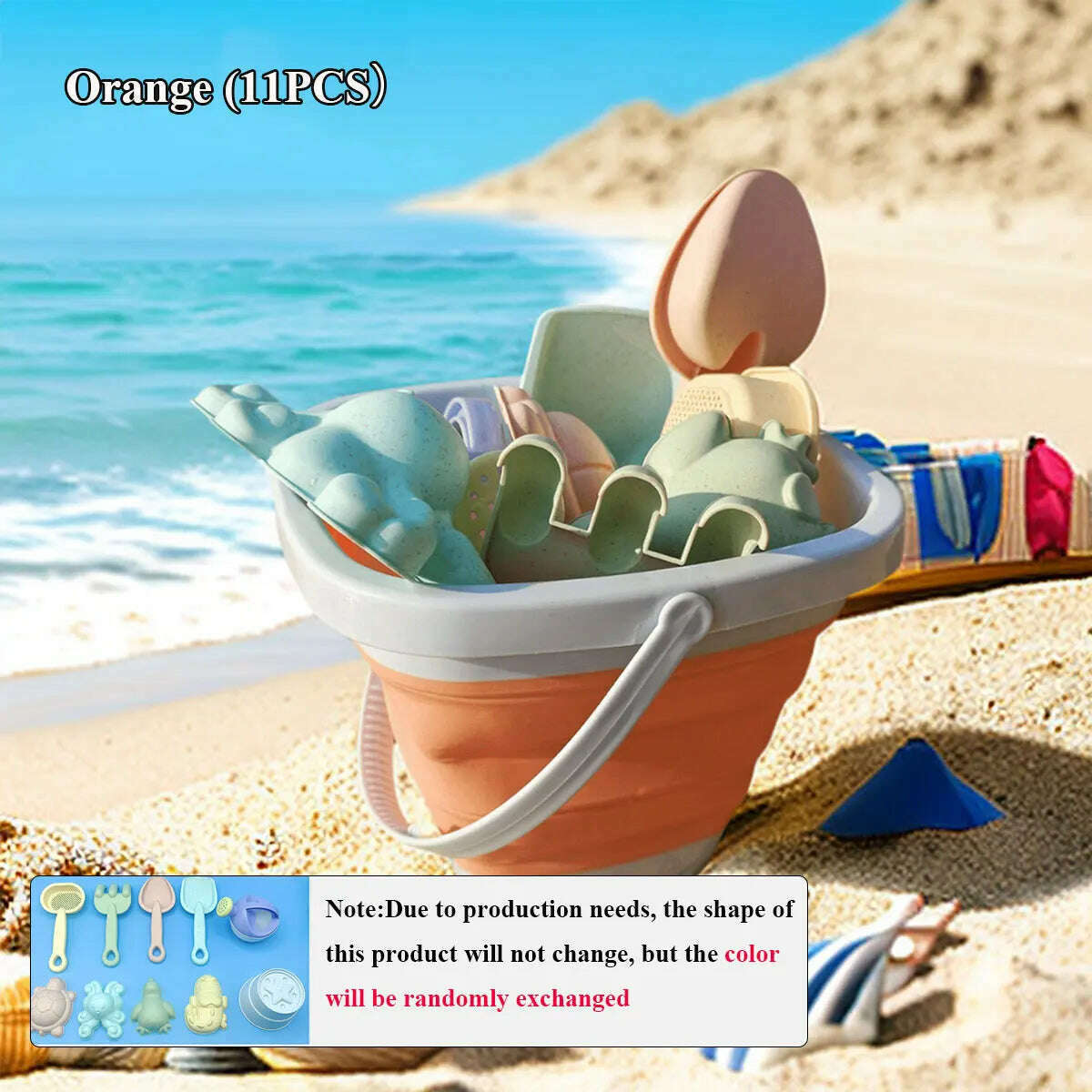 KIMLUD, Beach  Sand Play Water Set Folding Bucket Summer Toys for Children Kids Outdoor Game Youngster Sandbox Accessories Color Random, 11pcs Orange, KIMLUD Womens Clothes