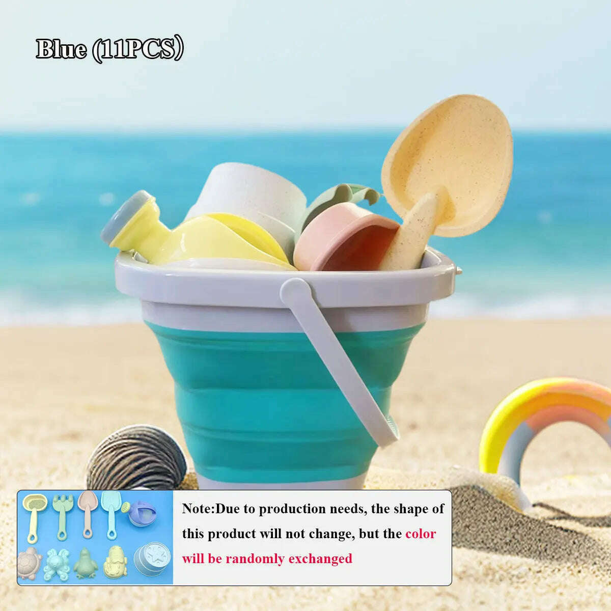 KIMLUD, Beach  Sand Play Water Set Folding Bucket Summer Toys for Children Kids Outdoor Game Youngster Sandbox Accessories Color Random, 11 pcs Blue, KIMLUD Womens Clothes