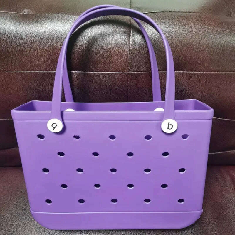 KIMLUD, Beach Tote Silicone Basket with Sand Waterproof Travel Bag Sandproof Handbag Multi-Purpose Storage Bag for Boat Pool Sports Gym, Purple / 48 24 36CM, KIMLUD Womens Clothes