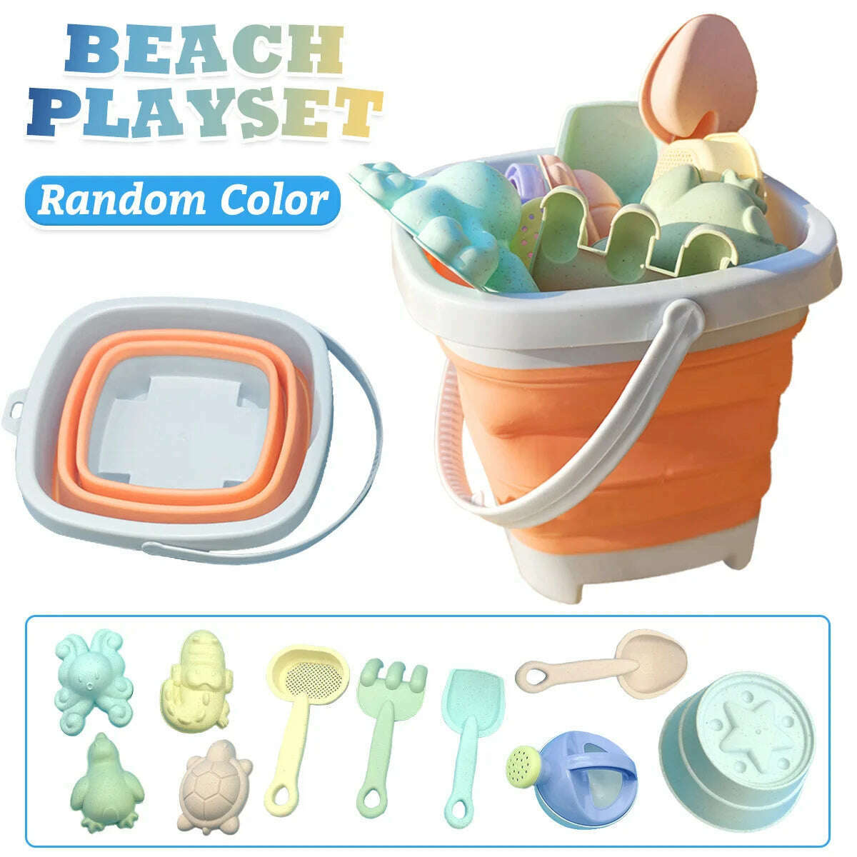 KIMLUD, Beach Toys for Kids Sand Toys Set for Toddlers Sandbox Toys with Collapsible Bucket Shovel Rake Set Sand Molds Summer Outdoor, Orange, KIMLUD Womens Clothes