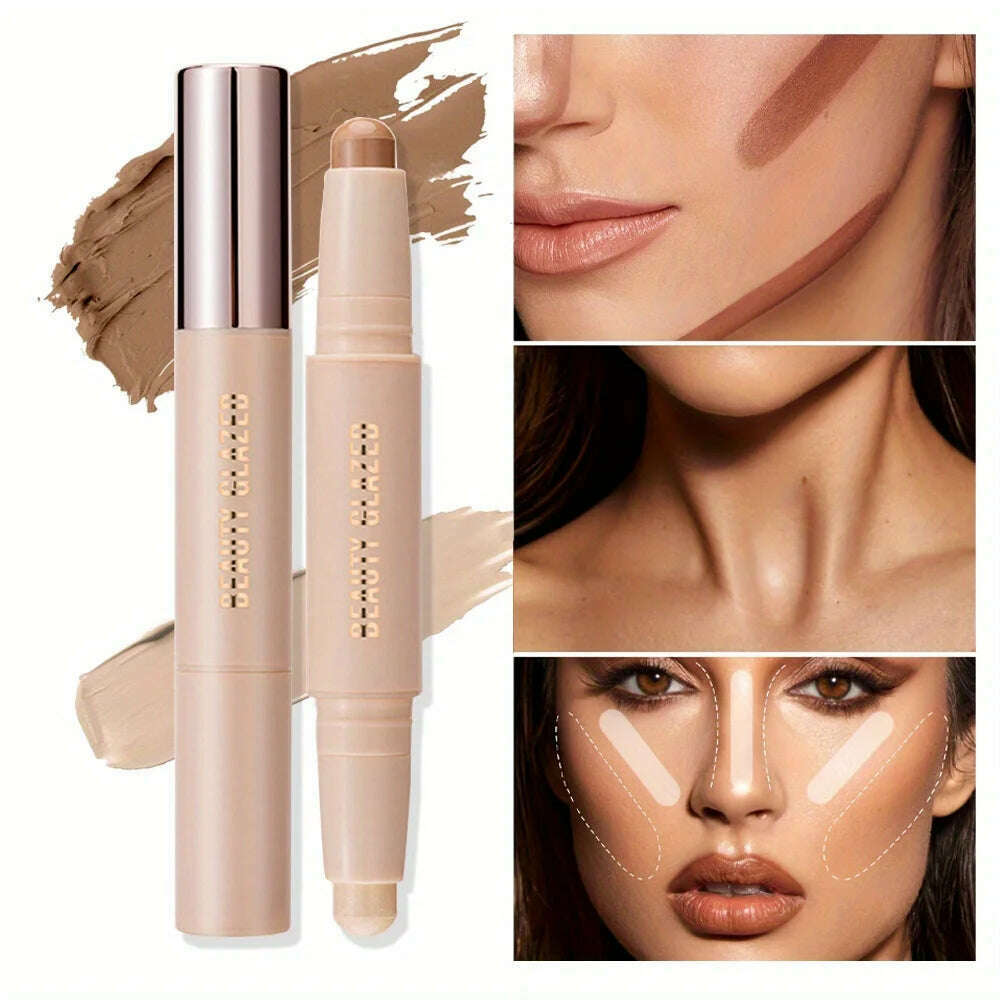 BEAUTY GLAZED Double Head Highlighter and Contour Long-lasting Waterproof Natural Facial Nose Shadow Contour Face stick - KIMLUD