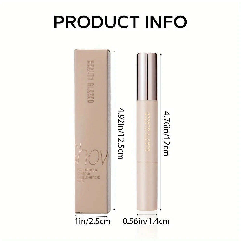 BEAUTY GLAZED Double Head Highlighter and Contour Long-lasting Waterproof Natural Facial Nose Shadow Contour Face stick - KIMLUD