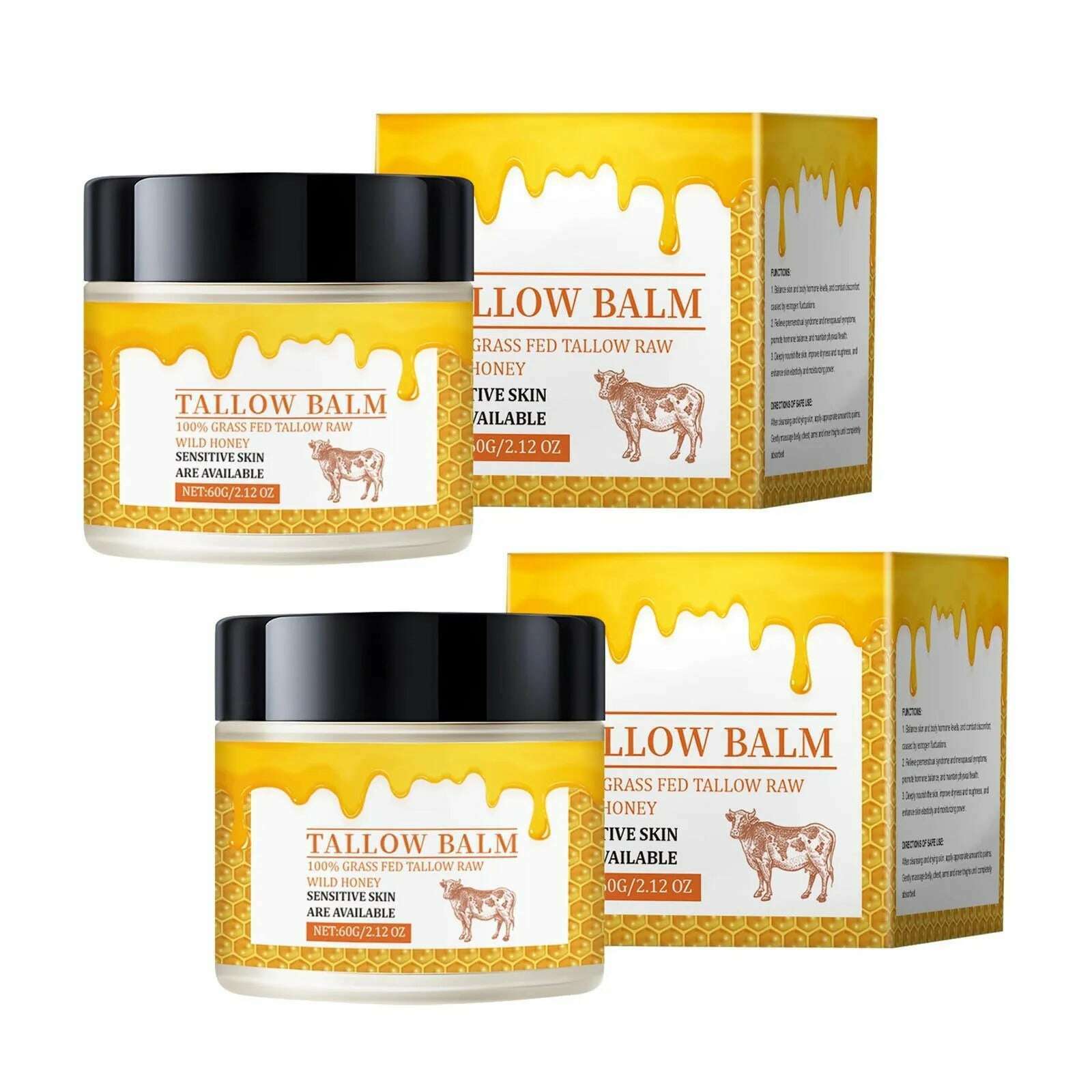 KIMLUD, Beef Tallow Balm, Beef Tallow Cream For Skin Care, Wrinkle Tallow Balm, Grass Fed Tallow  Wild Honey, Face And Body Moisturizer, 2PCS / One Size, KIMLUD APPAREL - Womens Clothes