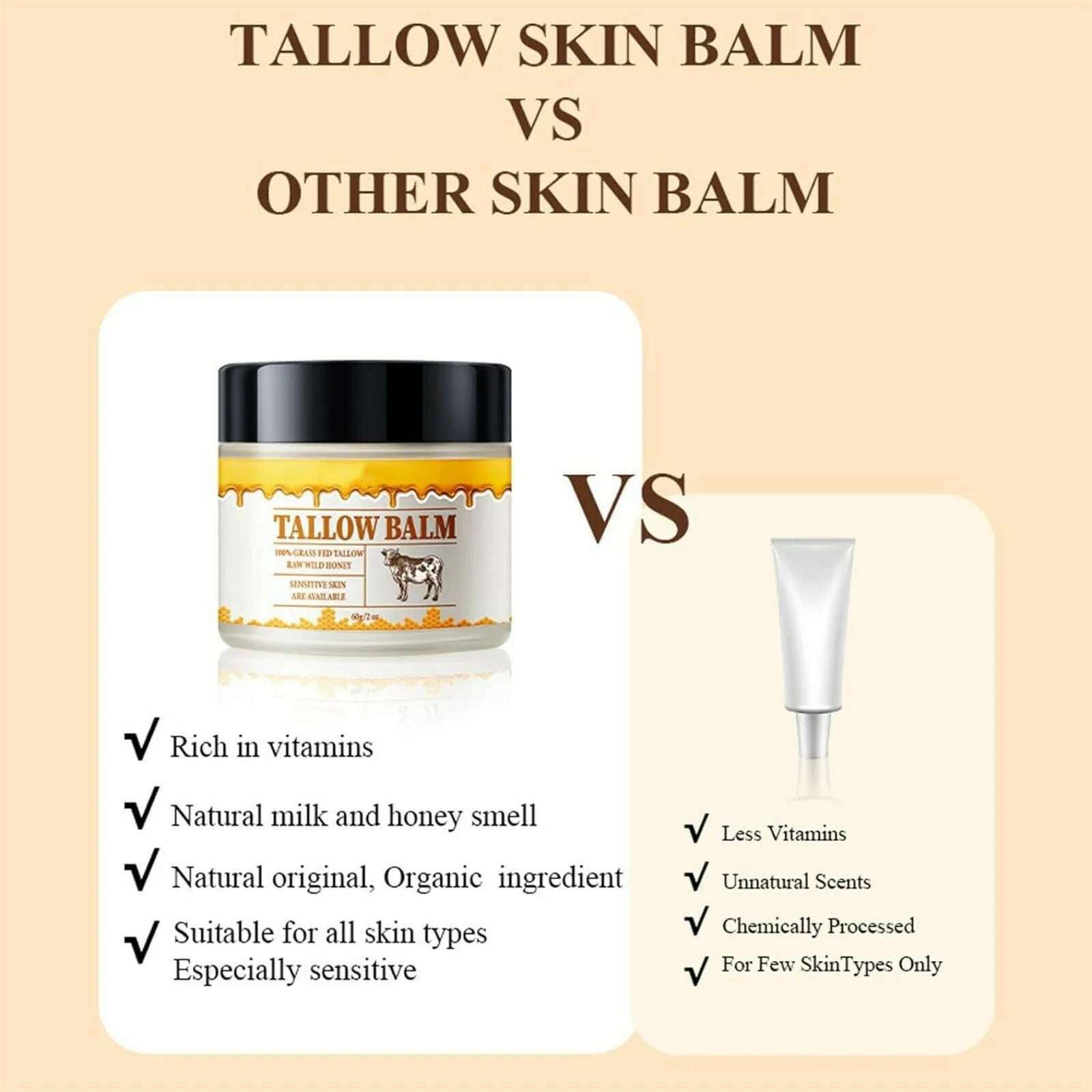 Beef Tallow Paste For Skin Care 60g Beef Neck Balm Grass Fed Tallow Wild Honey Face And Body Whipped Moisturizer For All Skin - KIMLUD