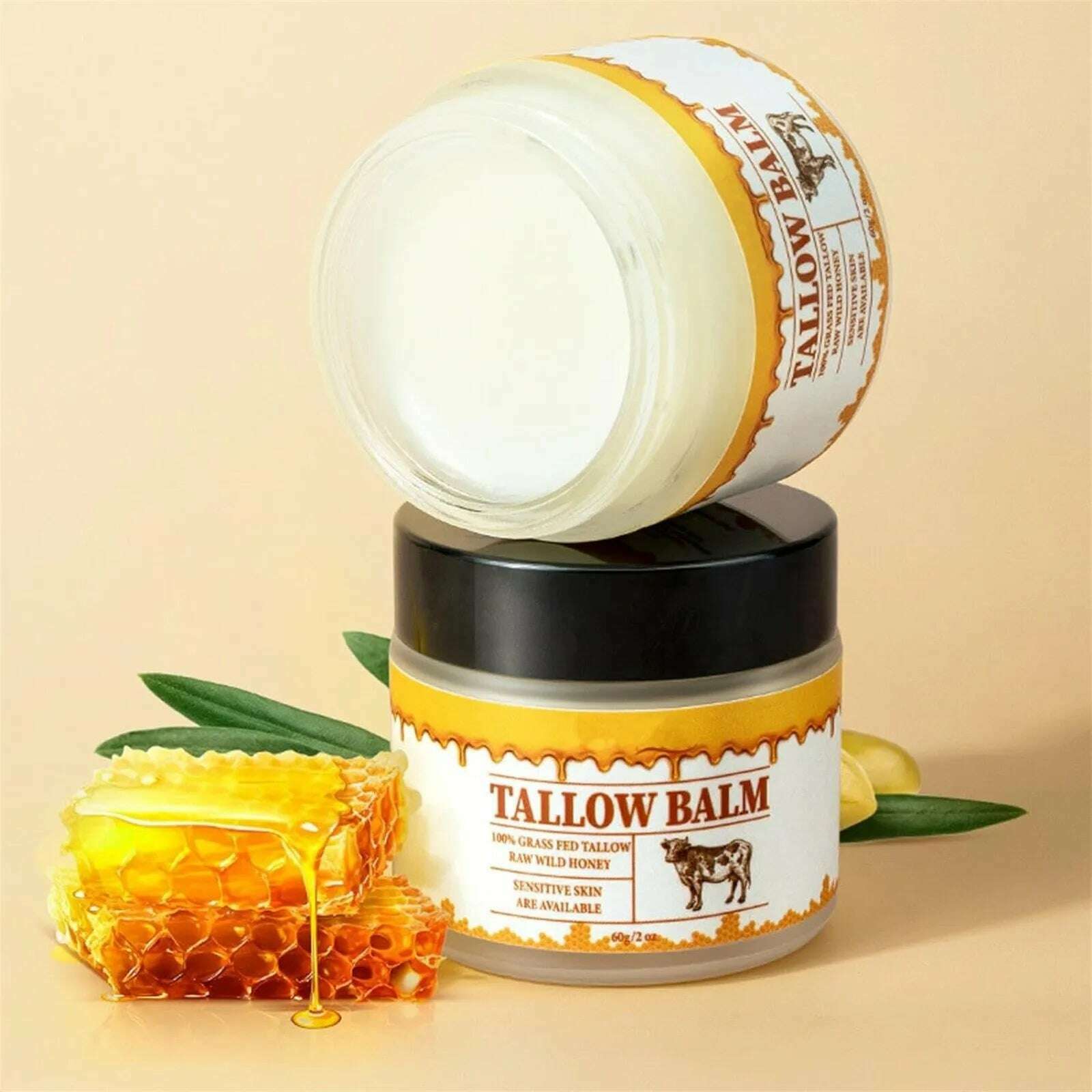 Beef Tallow Paste For Skin Care 60g Beef Neck Balm Grass Fed Tallow Wild Honey Face And Body Whipped Moisturizer For All Skin - KIMLUD