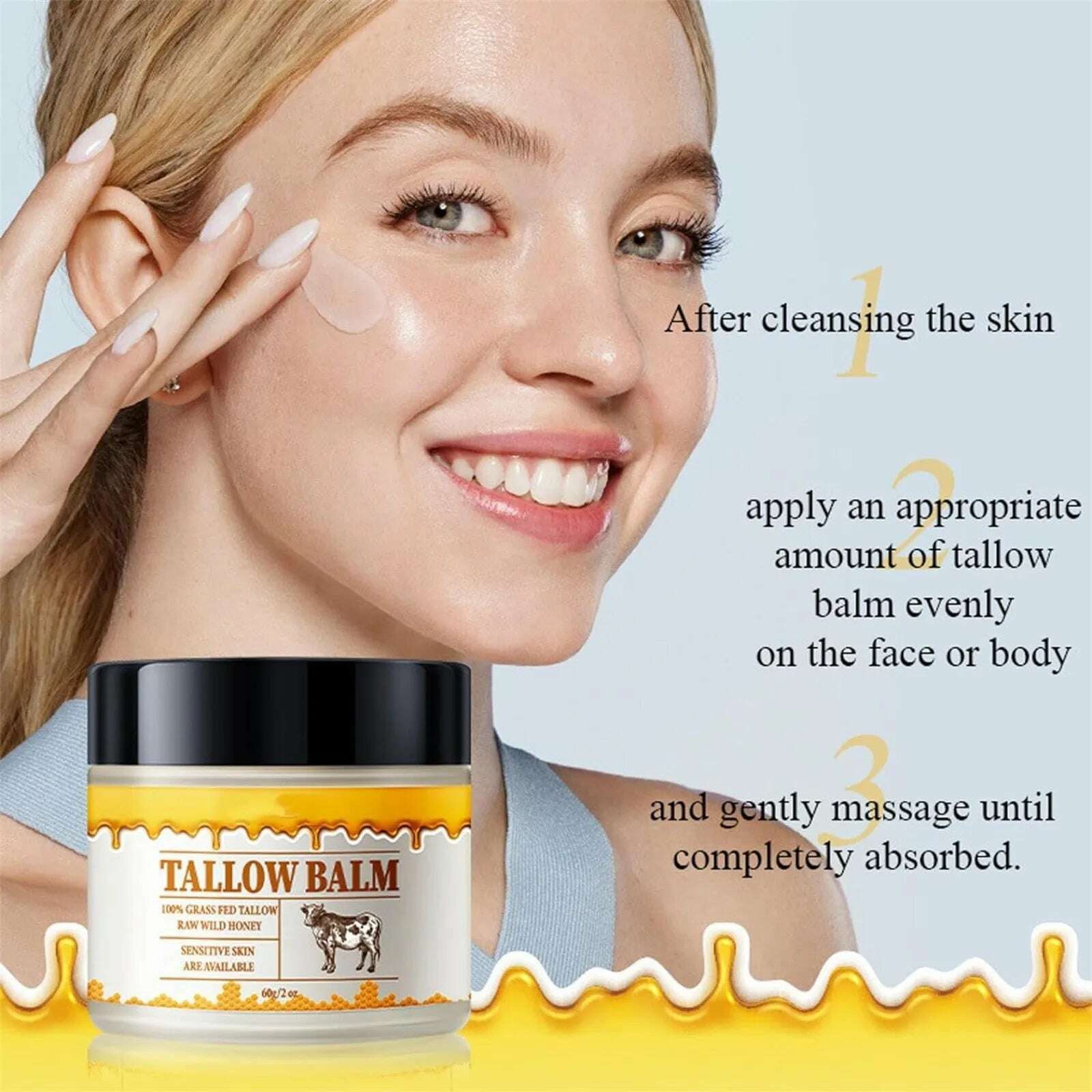 Beef Tallow Paste For Skin Care 60g Beef Neck Balm Grass Fed Tallow Wild Honey Face And Body Whipped Moisturizer For All Skin - KIMLUD