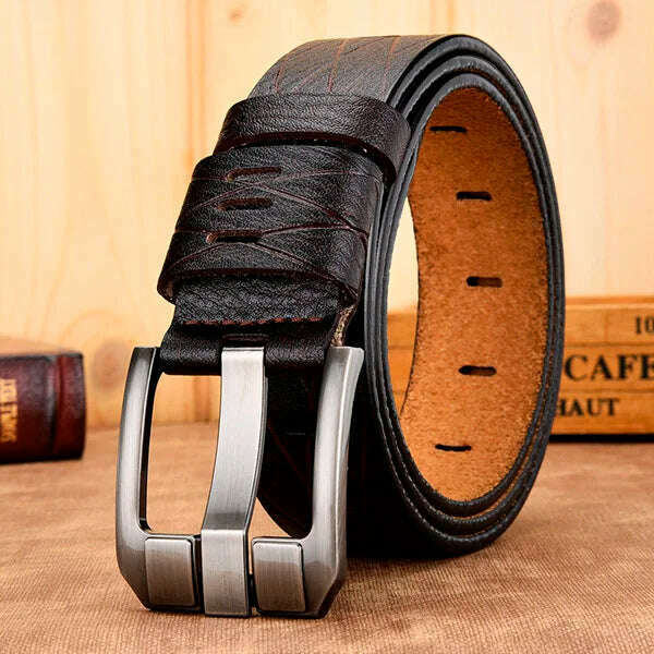 KIMLUD, belt male leather belt men genuine leather strap luxury pin buckle casual men belt ancy vintage jeans high quality, JZ032-coffee / 130cm, KIMLUD Womens Clothes