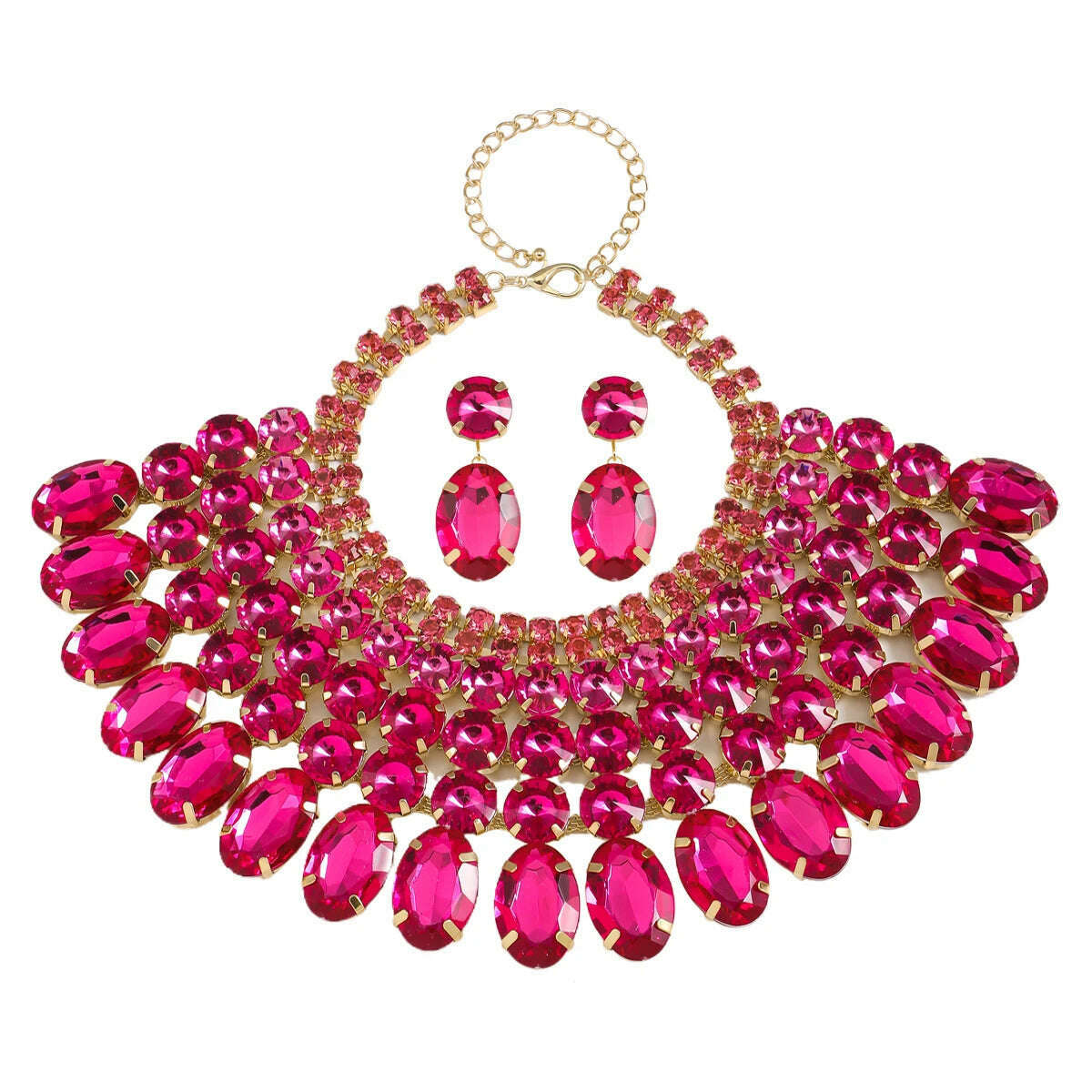 Best Lady 3 Pc Luxurious Exaggerated Style Full of Rhinestone Necklace Earrings Set For Birthday Parties Multiple Color Options - KIMLUD