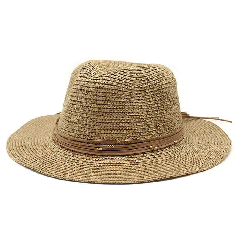 Big Size 60CM New Straw Hat 7cm Brim Summer Cooling Beach Sun Hat Outdoor Party Panama Jazz Hat Sombreros De Mujer - KIMLUD