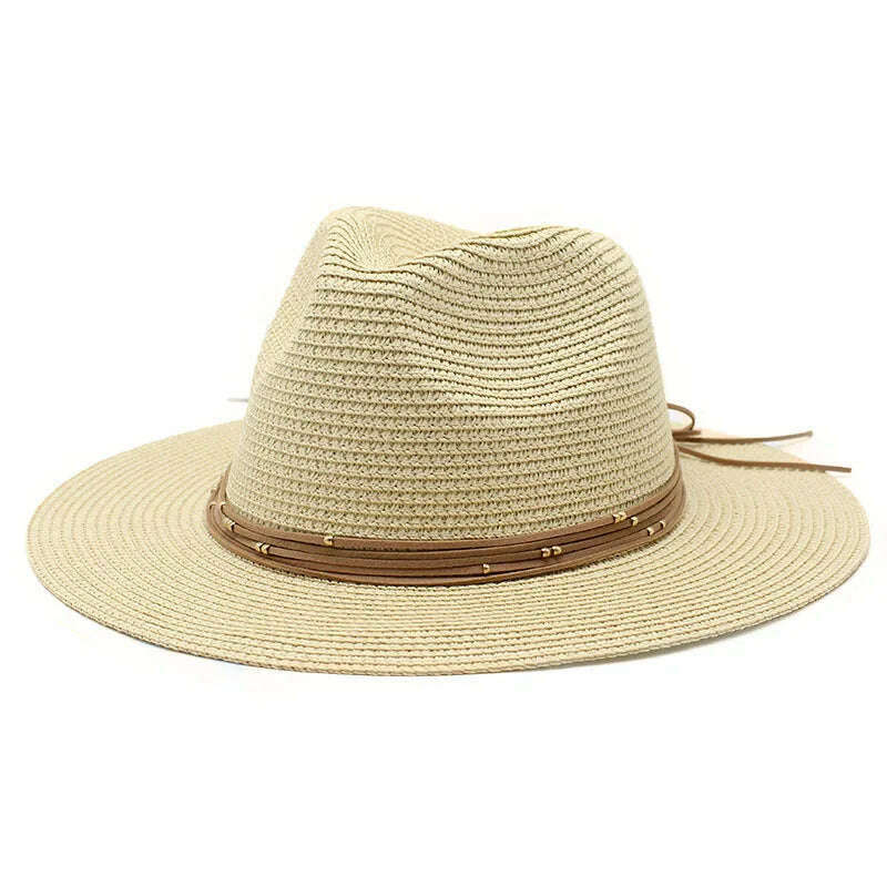 Big Size 60CM New Straw Hat 7cm Brim Summer Cooling Beach Sun Hat Outdoor Party Panama Jazz Hat Sombreros De Mujer - KIMLUD