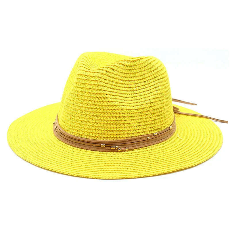 Big Size 60CM New Straw Hat 7cm Brim Summer Cooling Beach Sun Hat Outdoor Party Panama Jazz Hat Sombreros De Mujer - KIMLUD