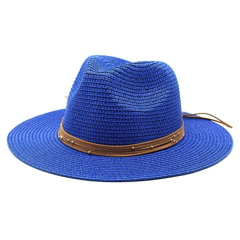 Big Size 60CM New Straw Hat 7cm Brim Summer Cooling Beach Sun Hat Outdoor Party Panama Jazz Hat Sombreros De Mujer - KIMLUD