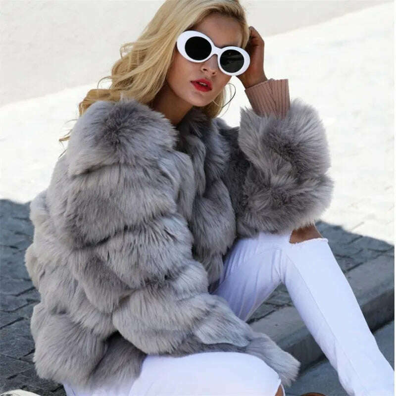 KIMLUD, BINYUXD 2018 Faux Fur Factory Fox Faux Fur Coat Women Winter Warm Artifical Fur Coat Overcoat Female Ladies Faux Furs Jacket, KIMLUD Womens Clothes