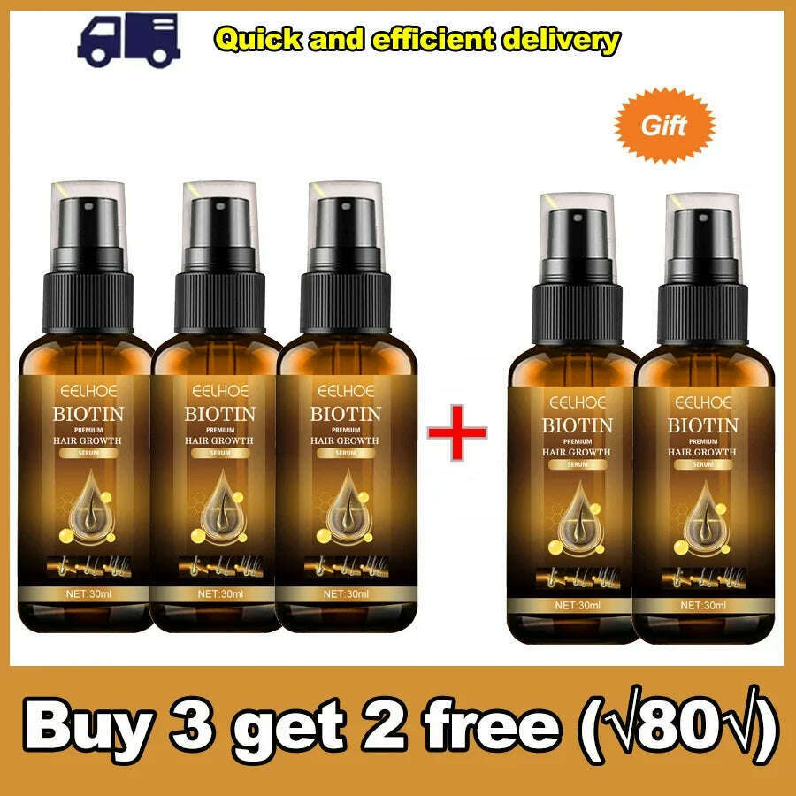 KIMLUD, Biotin Fast Hair Growth Products Anti Hair Loss Serum Spray Prevent Baldness Treatment Scalp Beard Beauty Hair Care Men Women, Buy 3 get 2 free, KIMLUD Womens Clothes