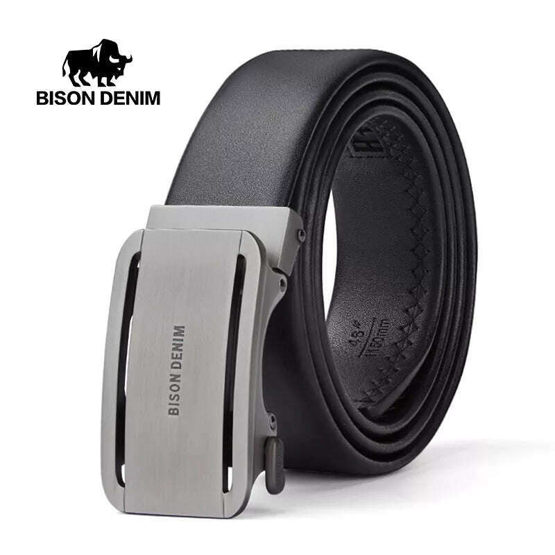 KIMLUD, BISONDENIM Mens Business Style Belt Black Strap Male Waistband Automatic Buckle Belts For Men Top Quality Girdle Belts For Jeans, KIMLUD Womens Clothes