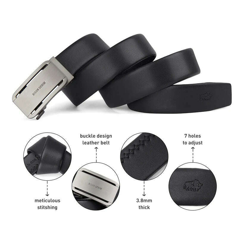 KIMLUD, BISONDENIM Mens Business Style Belt Black Strap Male Waistband Automatic Buckle Belts For Men Top Quality Girdle Belts For Jeans, KIMLUD Womens Clothes