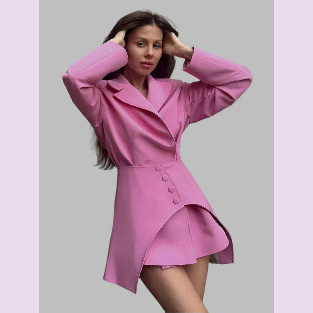 KIMLUD, BJTZ 2024 Women's Spring Design Sense French Style Pink West Dress Waist Cover Set Long Sleeve Loose Waist Slim Casual Coat, KIMLUD Womens Clothes