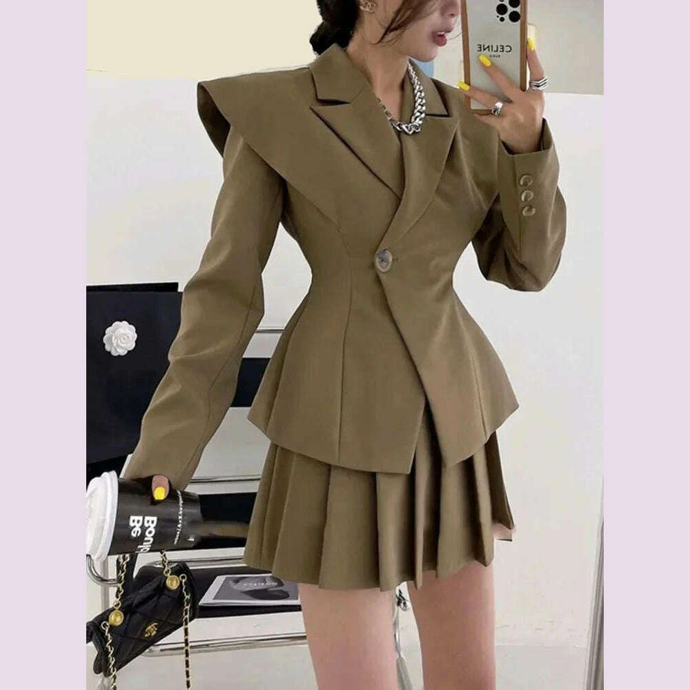 KIMLUD, BJTZ Fashion Office Lady Designer Short Blazer Women's Clothing Coat 2024 Spring Autumn New Fashion Pleated Skirt 2 Piece Female, KIMLUD Womens Clothes