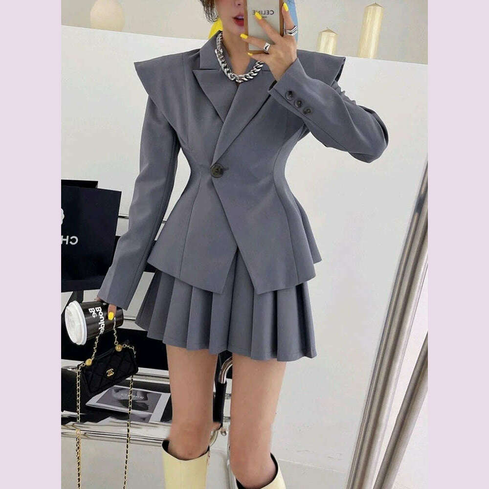 KIMLUD, BJTZ Fashion Office Lady Designer Short Blazer Women's Clothing Coat 2024 Spring Autumn New Fashion Pleated Skirt 2 Piece Female, KIMLUD Womens Clothes