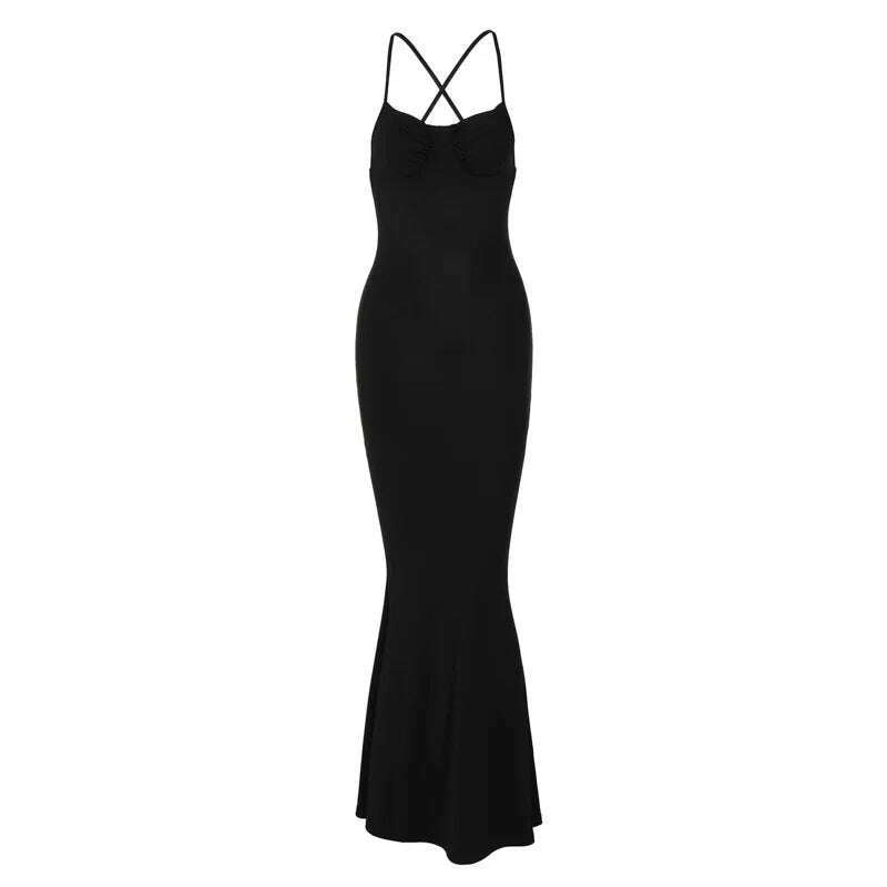 KIMLUD, Black Backless Suspender Evening Long Dress Woman Clothes Sexy Sleeveless Fashion Summer Elegant Party Dresses for Womens 2024, KIMLUD Womens Clothes