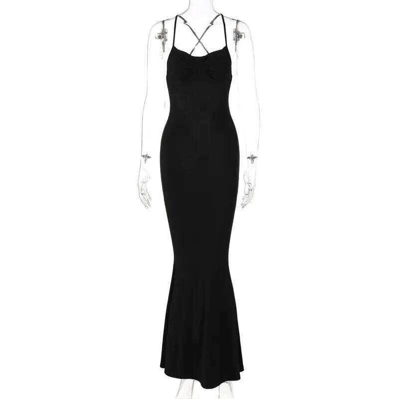 KIMLUD, Black Backless Suspender Evening Long Dress Woman Clothes Sexy Sleeveless Fashion Summer Elegant Party Dresses for Womens 2024, Black / L, KIMLUD APPAREL - Womens Clothes