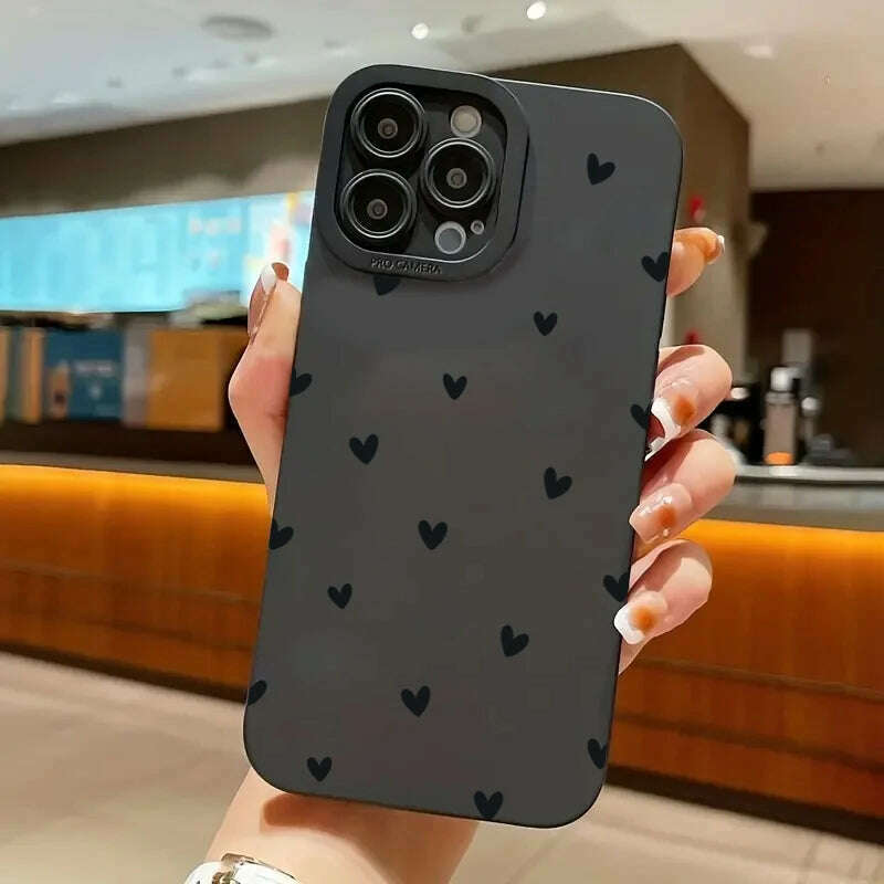 Black Love Heart Phone Case For iPhone 16 14 15 13 12 11 Pro Max X XR XS 7 8 15 16 Plus SE 2020 Shockproof Silicone Soft Cover - KIMLUD