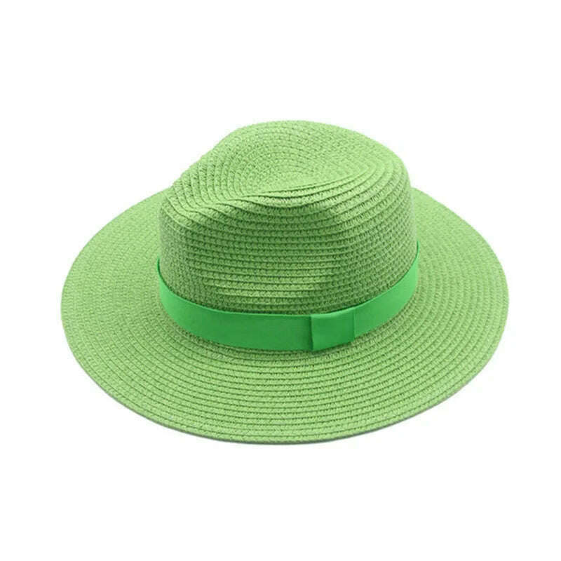 KIMLUD, Black Ribbon Panama Straw Hat Flat Eaves Outdoor Spring and Summer Sunshade Beach Hats for Women, green, KIMLUD APPAREL - Womens Clothes