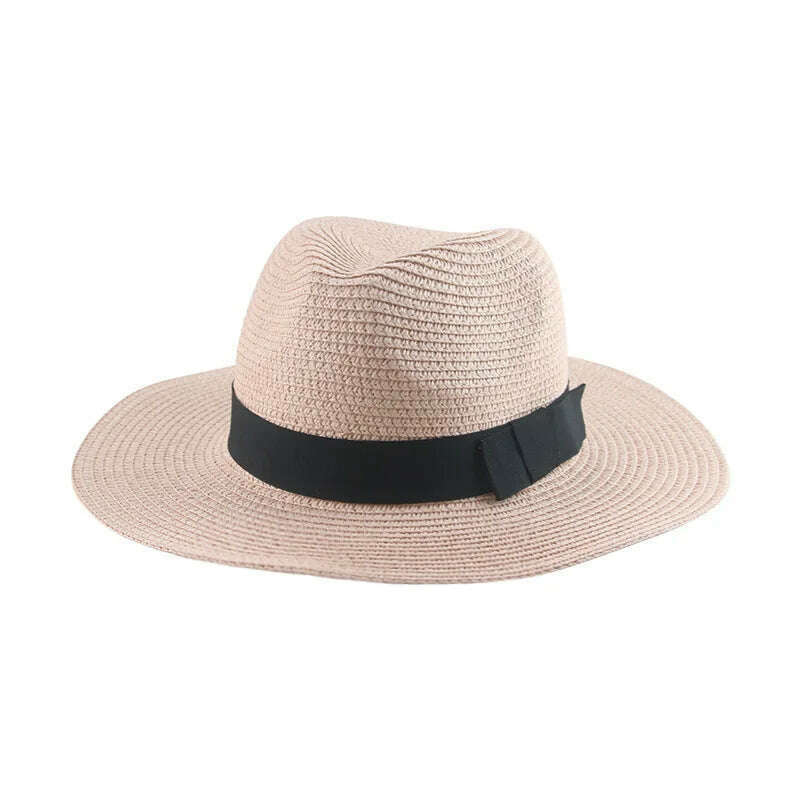 KIMLUD, Black Ribbon Panama Straw Hat Flat Eaves Outdoor Spring and Summer Sunshade Beach Hats for Women, 22 flat bow, KIMLUD APPAREL - Womens Clothes