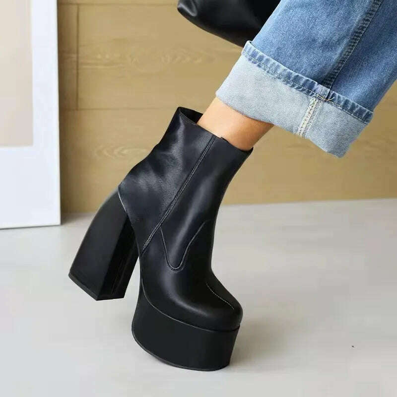 KIMLUD, Black Thick Heels Elastic Micro Knee High Boots For Women Punk Style Autumn Winter Chunky Platform High Boots Party Shoes Ladies, KIMLUD Womens Clothes