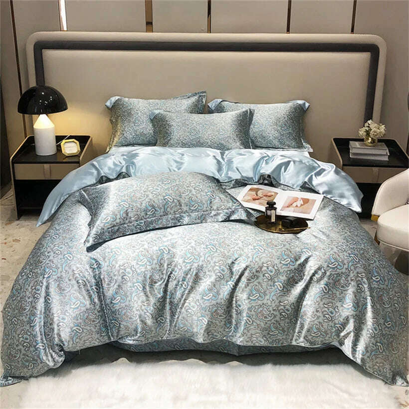 KIMLUD, Blend Mulberry Silk 4 Pieces Bedding Set, 1PC Duvet Cover, 1PC Bed Sheet, 2PCS Pillowcases, Luxury Home Textiles Bedclothes, 8 / 4pcs King 220x240 / Flat Bed Sheet, KIMLUD APPAREL - Womens Clothes