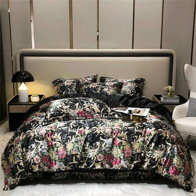 KIMLUD, Blend Mulberry Silk 4 Pieces Bedding Set, 1PC Duvet Cover, 1PC Bed Sheet, 2PCS Pillowcases, Luxury Home Textiles Bedclothes, 7 / 4pcs King 220x240 / Flat Bed Sheet, KIMLUD APPAREL - Womens Clothes