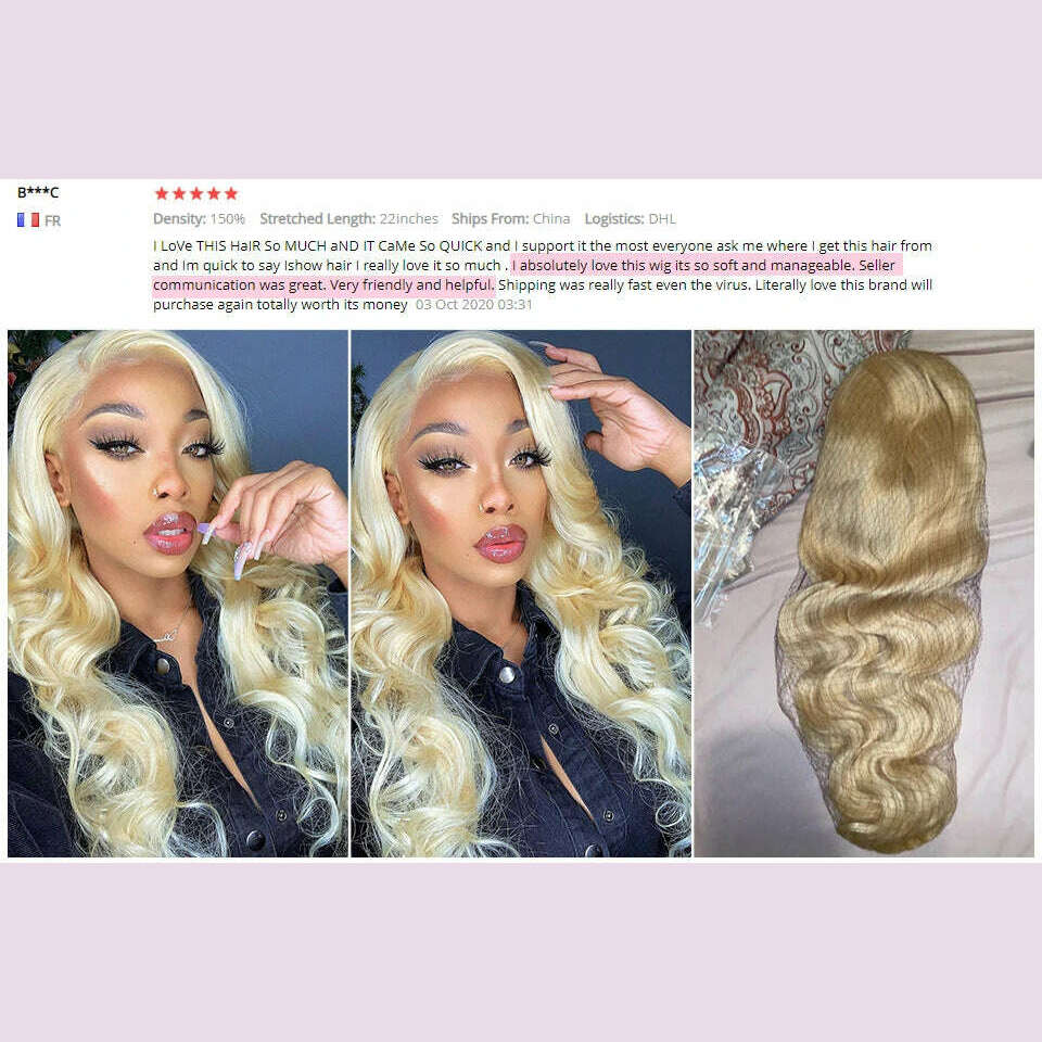 KIMLUD, Blonde Body Wave Lace Front Wig HD Transparent Lace 13x4 13x6 Human Hair 613 Glueless Pre Plucked Full Frontal Wigs For Women, KIMLUD Womens Clothes