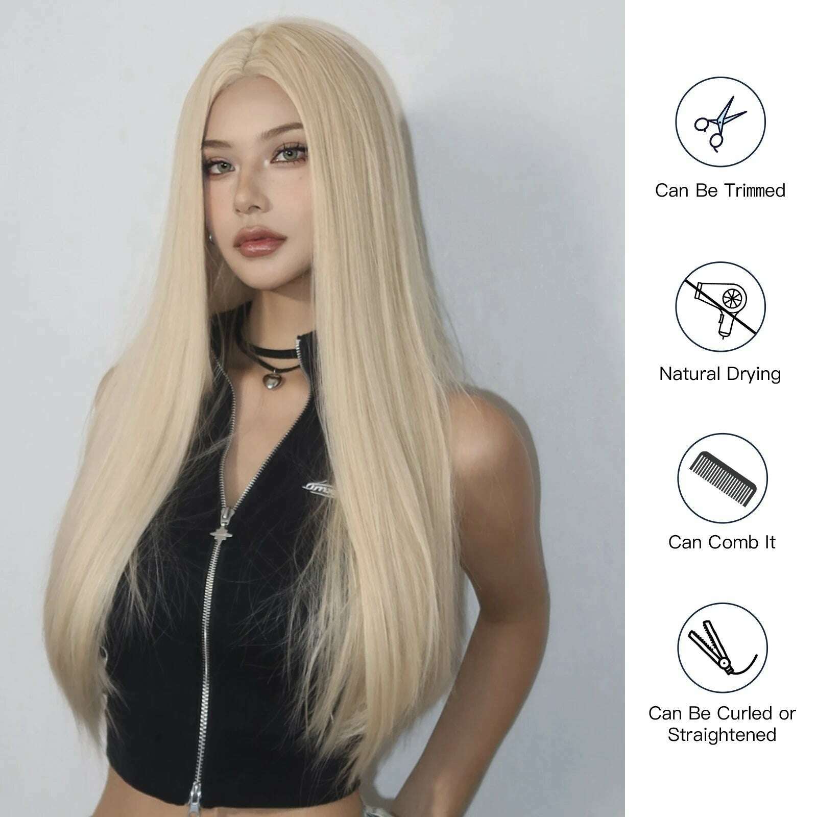 KIMLUD, Blonde Golden Synthetic Wigs Long Straight Hair Natural Wig for Women Middle Part Wigs Cosplay Party Heat Resistant Fake Hair, KIMLUD Womens Clothes