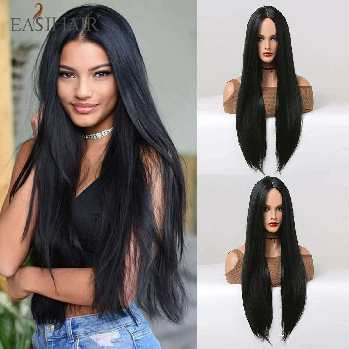 KIMLUD, Blonde Golden Synthetic Wigs Long Straight Hair Natural Wig for Women Middle Part Wigs Cosplay Party Heat Resistant Fake Hair, WL1014-1 / CHINA, KIMLUD APPAREL - Womens Clothes