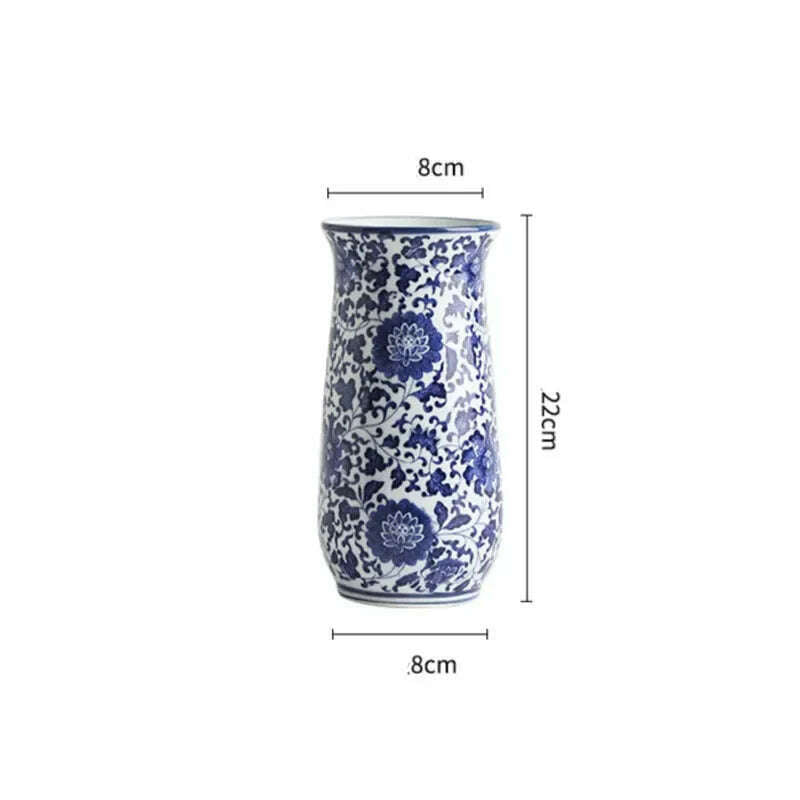 KIMLUD, Blue White Ceramic Vase Chinese Style Small Storage Antique Vases Living Room Desktop Straight Cylinder Flower Vase Decor, H-8x22cm, KIMLUD Womens Clothes