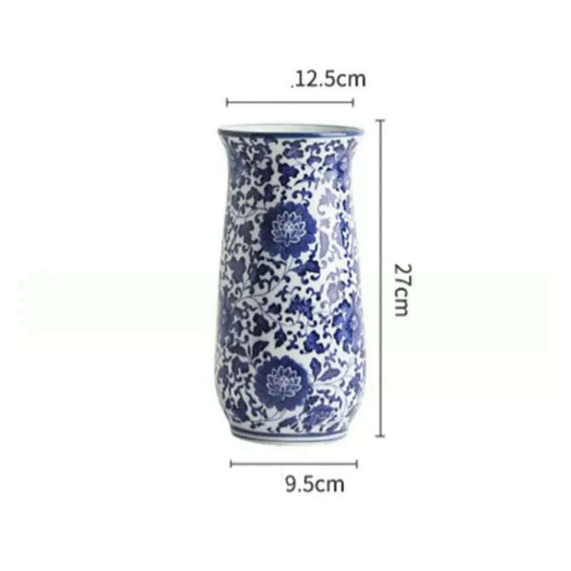 KIMLUD, Blue White Ceramic Vase Chinese Style Small Storage Antique Vases Living Room Desktop Straight Cylinder Flower Vase Decor, I-9.5x27cm, KIMLUD Womens Clothes