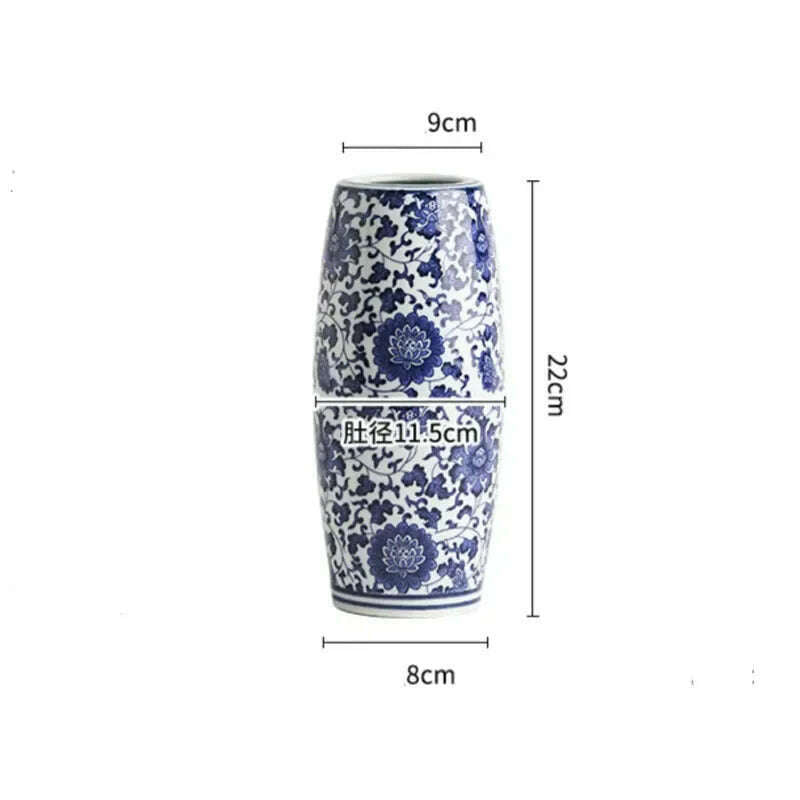 KIMLUD, Blue White Ceramic Vase Chinese Style Small Storage Antique Vases Living Room Desktop Straight Cylinder Flower Vase Decor, E-8x22cm, KIMLUD Womens Clothes