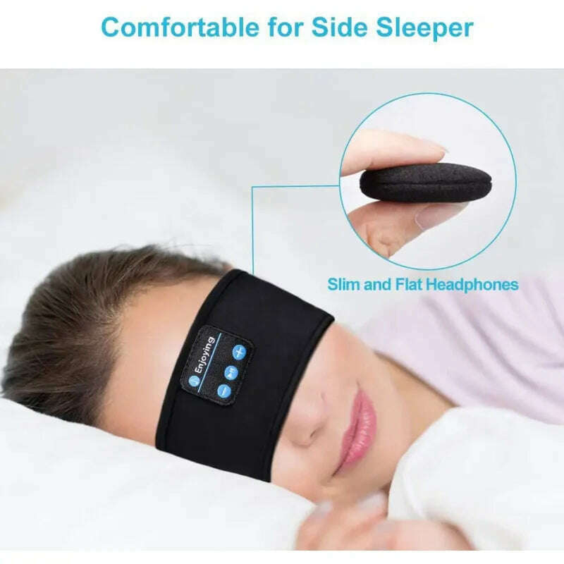 Bluetooth Sleeping Headphones Sports Headband Thin Soft Elastic Comfortable Wireless Music Earphones Eye Mask for Side Sleeper - KIMLUD