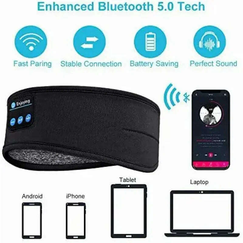 Bluetooth Sleeping Headphones Sports Headband Thin Soft Elastic Comfortable Wireless Music Earphones Eye Mask for Side Sleeper - KIMLUD