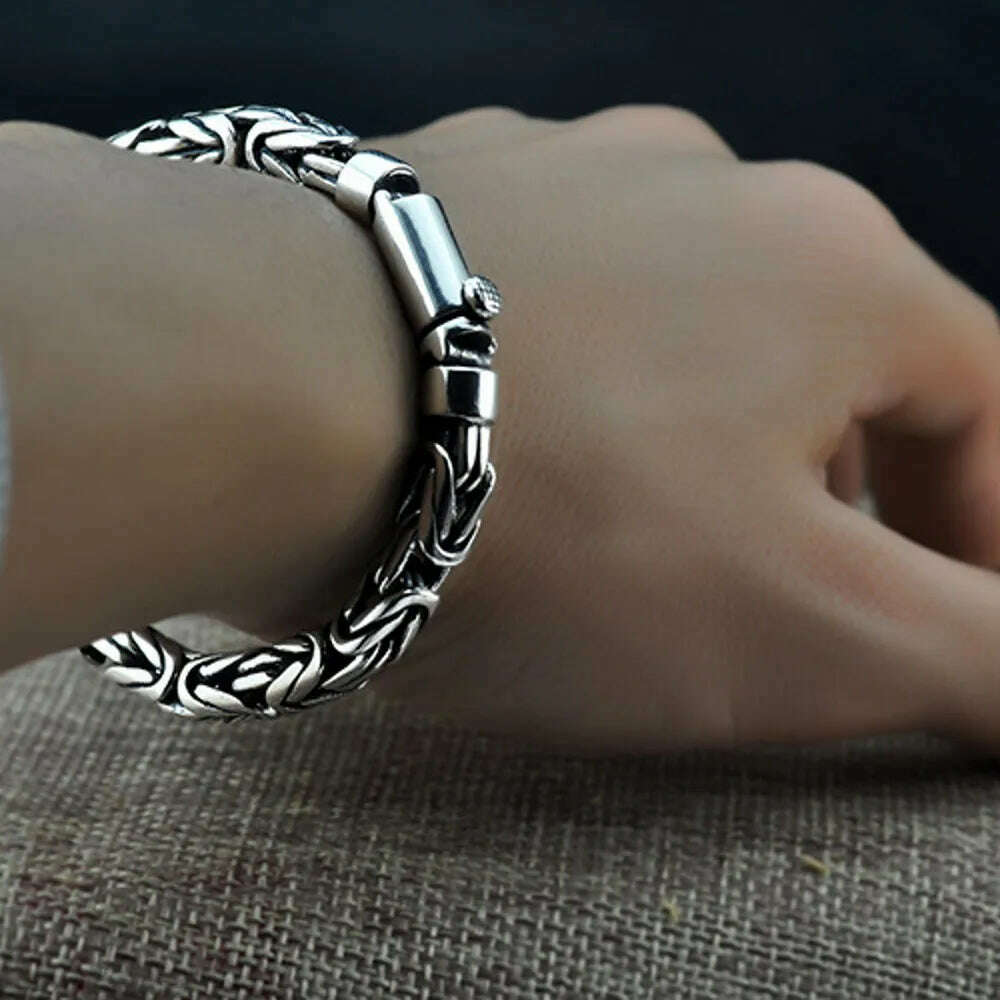 KIMLUD, BOCAI New Solid 100% S925 Pure Silver Bracelet for Woman and Man Handmade  Peace Pattern Trendy Jewelry Free Shipping, 5MM 18CM, KIMLUD Womens Clothes