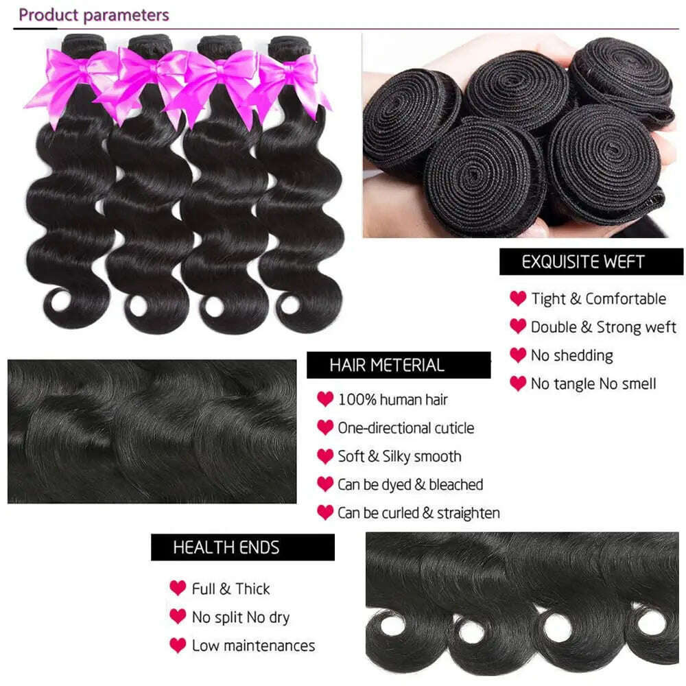 KIMLUD, Body Wave Bundles Human Hair Brazilian Virgin Hair Loose Body Wave Extensions Unprocessed Human Hair Wavy Bundles Natural Black, KIMLUD Womens Clothes