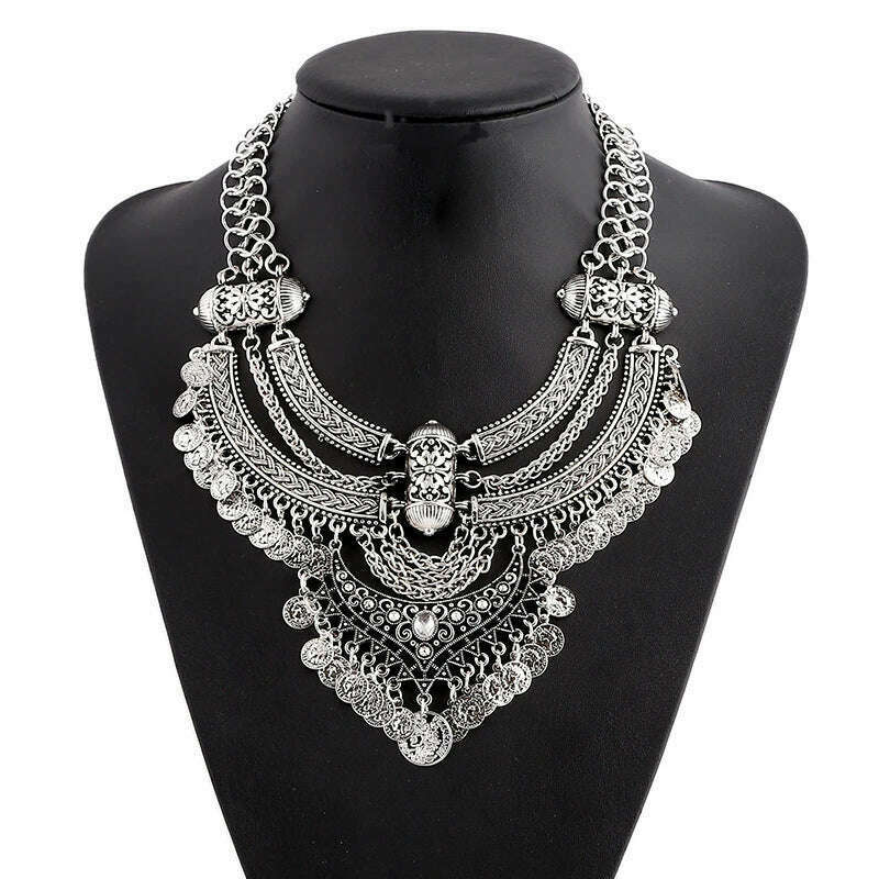 KIMLUD, Bohemian Indian Ethnic Vintage Statement Large Collar Choker Necklace Women Fashion Maxi Long Geometric Necklace Jewelry, 02, KIMLUD APPAREL - Womens Clothes