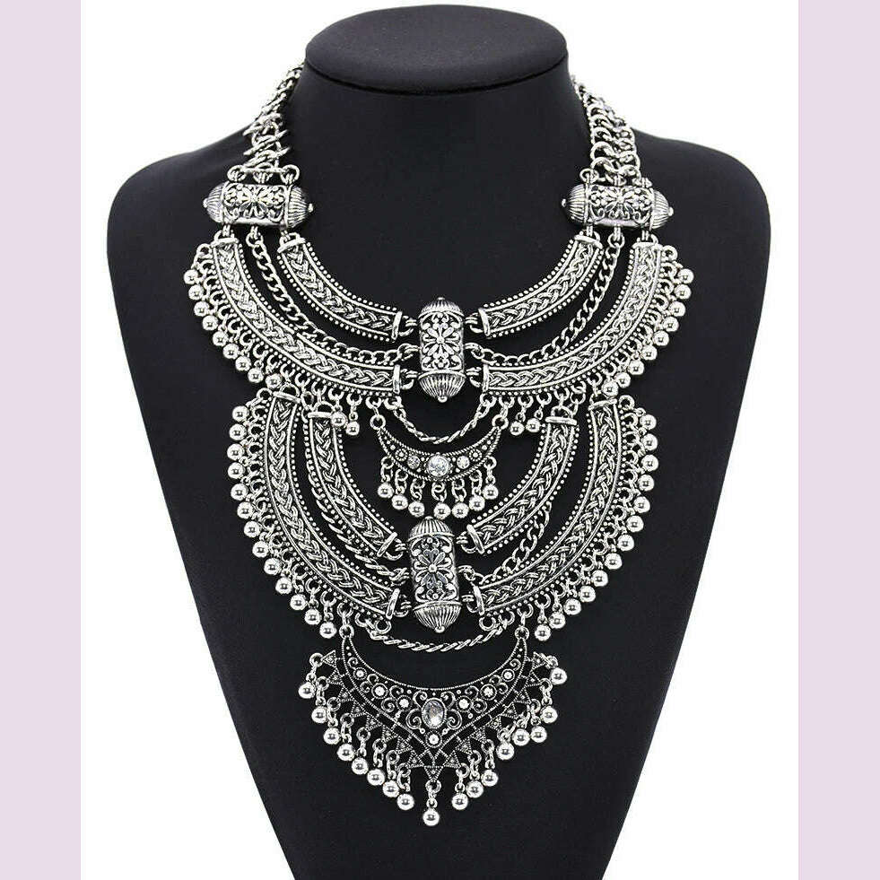 Bohemian Indian Ethnic Vintage Statement Large Collar Choker Necklace Women Fashion Maxi Long Geometric Necklace Jewelry - KIMLUD