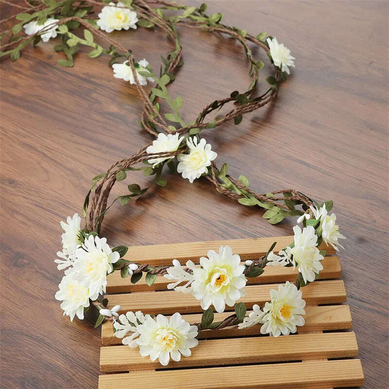 KIMLUD, Bohemian Rattan Flower Vines Crown Headband for Bride Wedding Hair Accessories Girls Floral Wreath Head Band Hairstyles Headdres, KIMLUD Womens Clothes